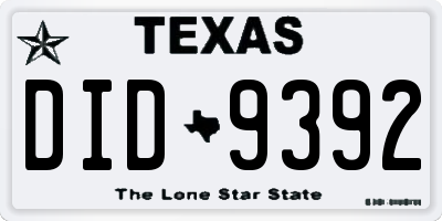 TX license plate DID9392