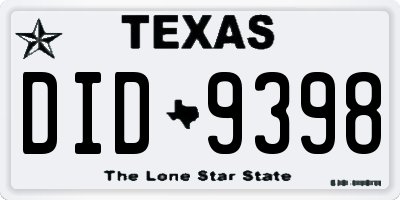 TX license plate DID9398