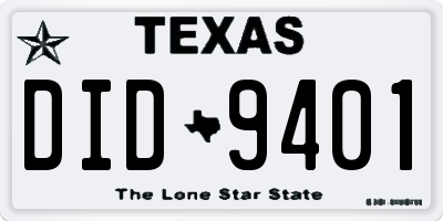 TX license plate DID9401
