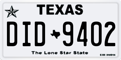 TX license plate DID9402