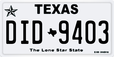 TX license plate DID9403