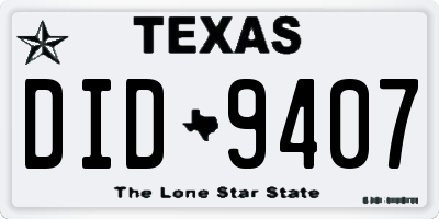 TX license plate DID9407