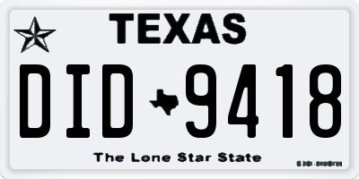 TX license plate DID9418