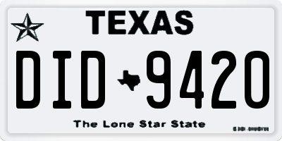 TX license plate DID9420