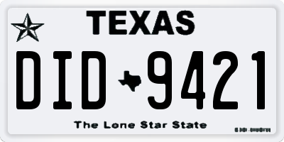 TX license plate DID9421