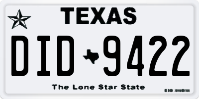 TX license plate DID9422