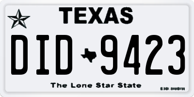 TX license plate DID9423