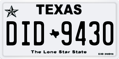 TX license plate DID9430