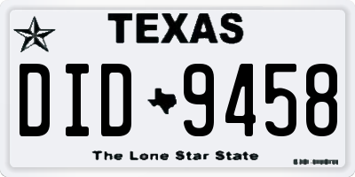 TX license plate DID9458