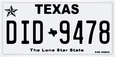 TX license plate DID9478