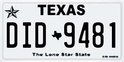 TX license plate DID9481