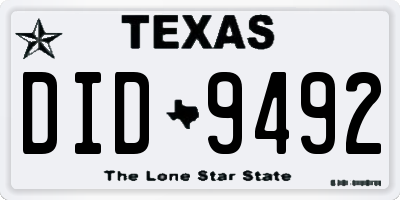 TX license plate DID9492