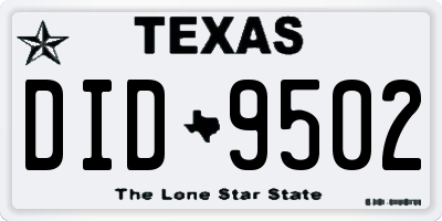 TX license plate DID9502