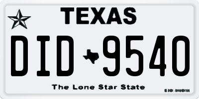 TX license plate DID9540