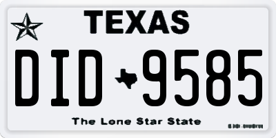 TX license plate DID9585