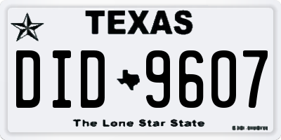TX license plate DID9607