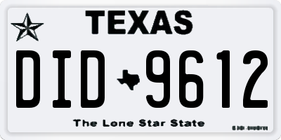 TX license plate DID9612