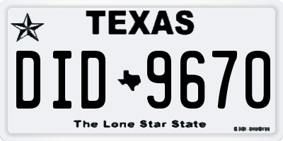 TX license plate DID9670