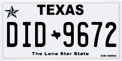 TX license plate DID9672