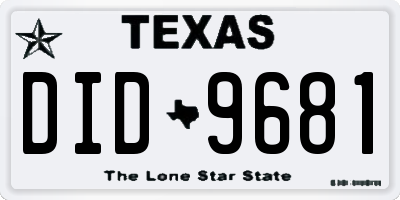 TX license plate DID9681