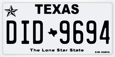 TX license plate DID9694