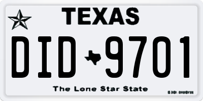 TX license plate DID9701