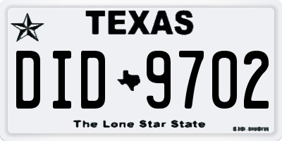 TX license plate DID9702