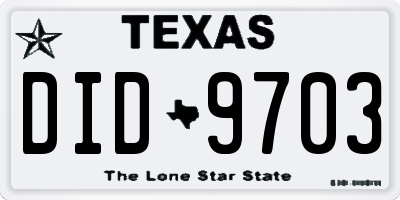 TX license plate DID9703