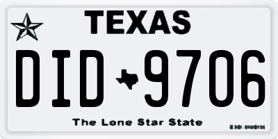 TX license plate DID9706