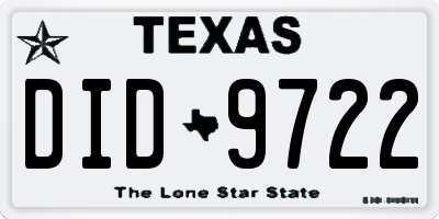 TX license plate DID9722