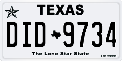 TX license plate DID9734