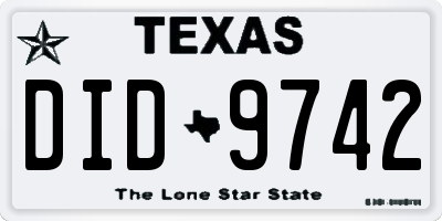 TX license plate DID9742