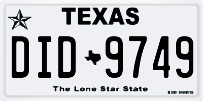 TX license plate DID9749