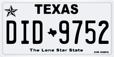 TX license plate DID9752