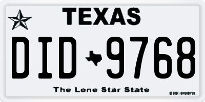 TX license plate DID9768
