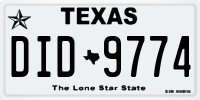TX license plate DID9774