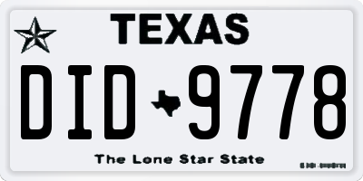 TX license plate DID9778