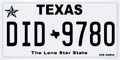 TX license plate DID9780