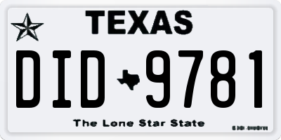 TX license plate DID9781