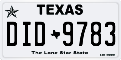 TX license plate DID9783
