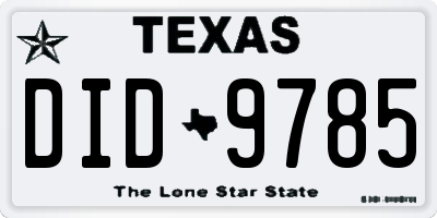 TX license plate DID9785