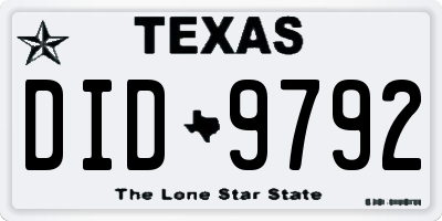 TX license plate DID9792