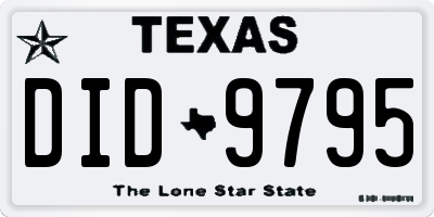 TX license plate DID9795