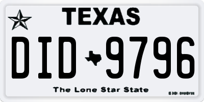 TX license plate DID9796