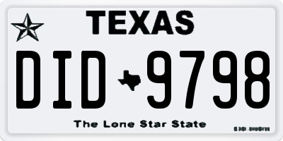 TX license plate DID9798