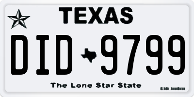 TX license plate DID9799