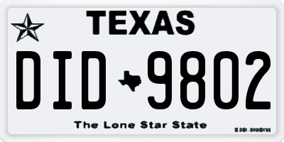TX license plate DID9802
