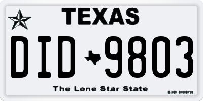 TX license plate DID9803