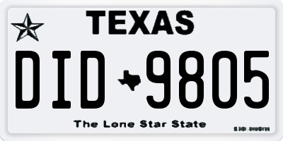 TX license plate DID9805