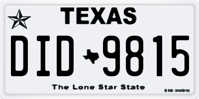 TX license plate DID9815